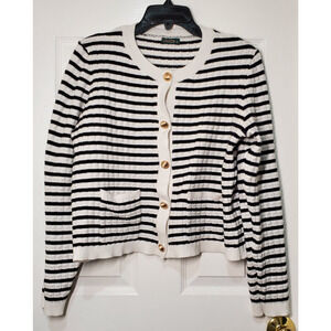 Women’s Ivory Button-Front Cardigan Sweater – Textured Grid Pattern – Size XL